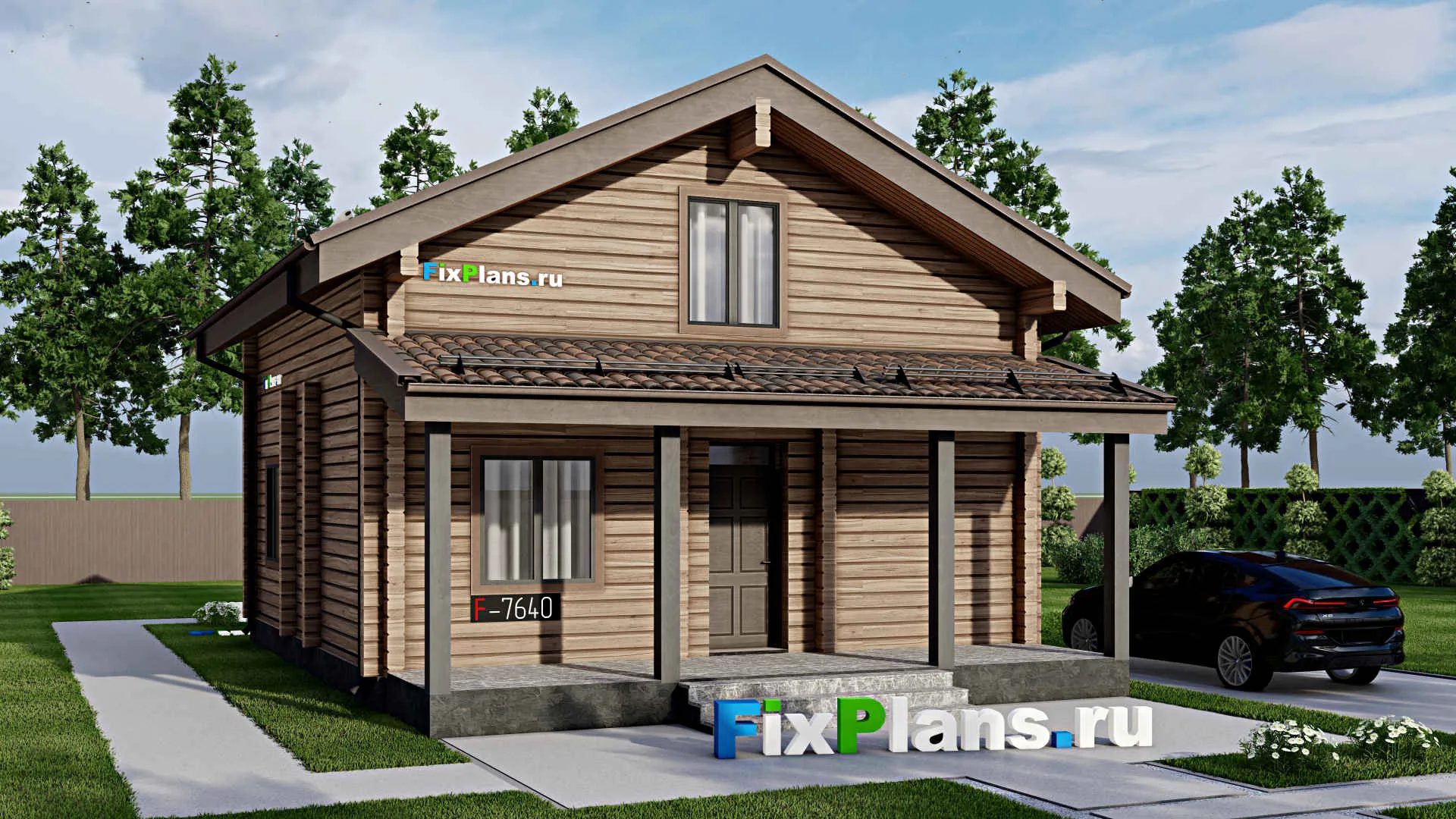 F-7640 - Проект дома с мансардой 9 на 11, площадью 150 м² с террасой и 2 спальнями