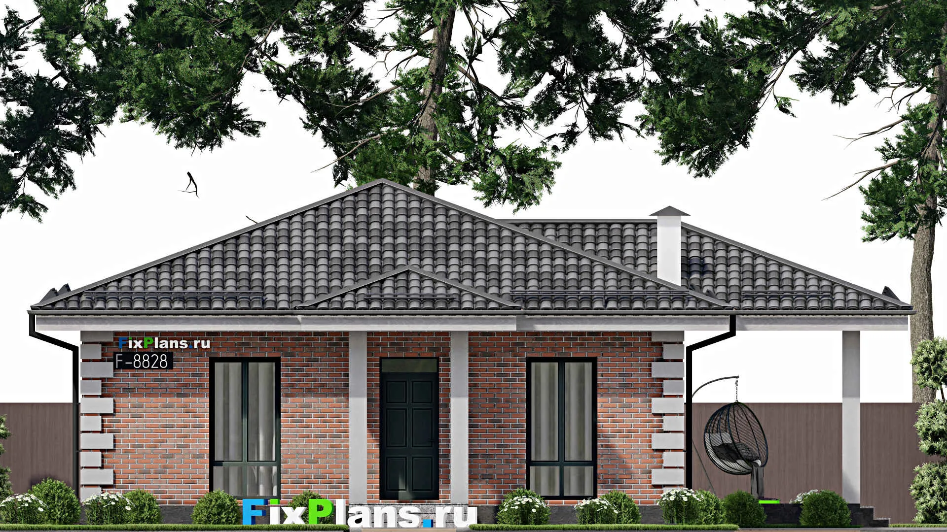 F-8828 - Проект одноэтажного дома 13 на 14, площадью 120 м² с террасой и 3 спальнями