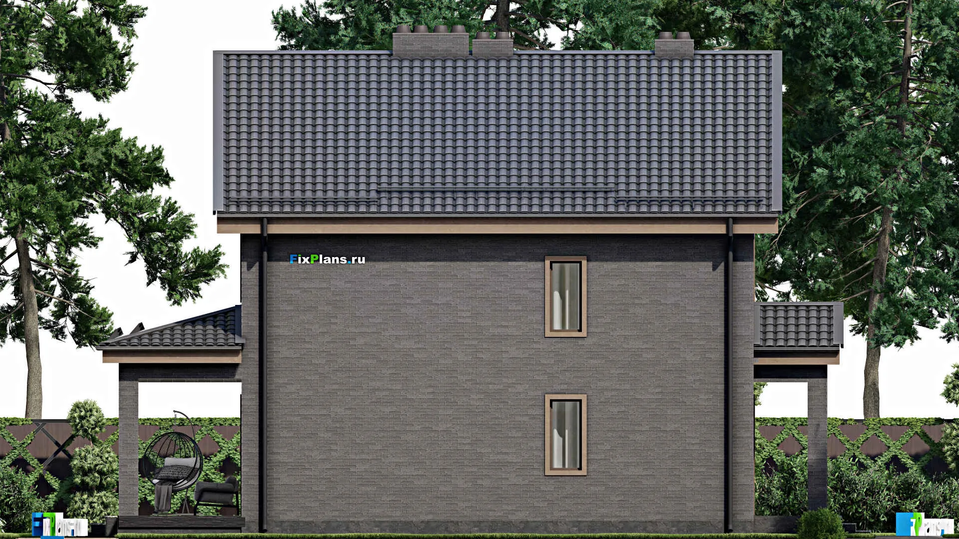 F-4454 - Планы дома с мансардой 11 на 13, площадью 240 м² с террасой и 6 спальнями