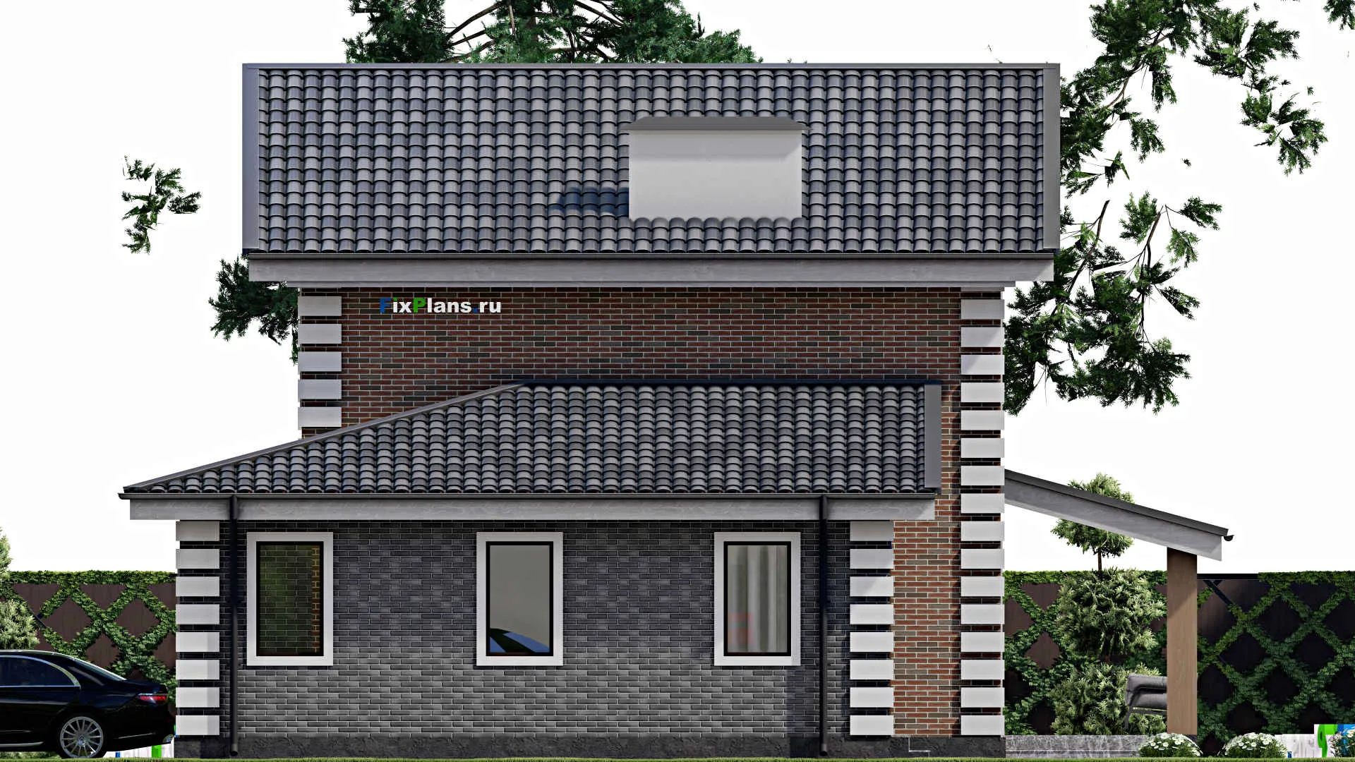 F-9287 - Проект двухэтажного дома 13 на 13, площадью 160 м² с террасой, гаражом на 1 машину и 4 спальнями