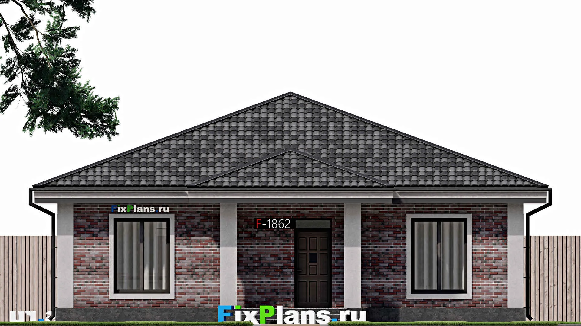 F-1862 - Проект одноэтажного дома 13 на 13, площадью 130 м² с террасой и 3 спальнями