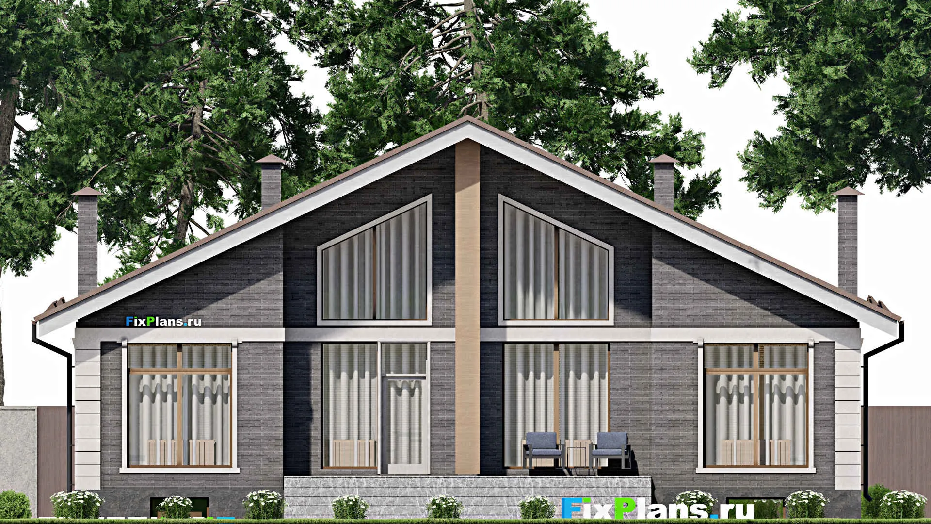 F-12383 - Проект одноэтажного дома 14 на 16, площадью 320 м² с террасой, цокольным этажом и 4 спальнями