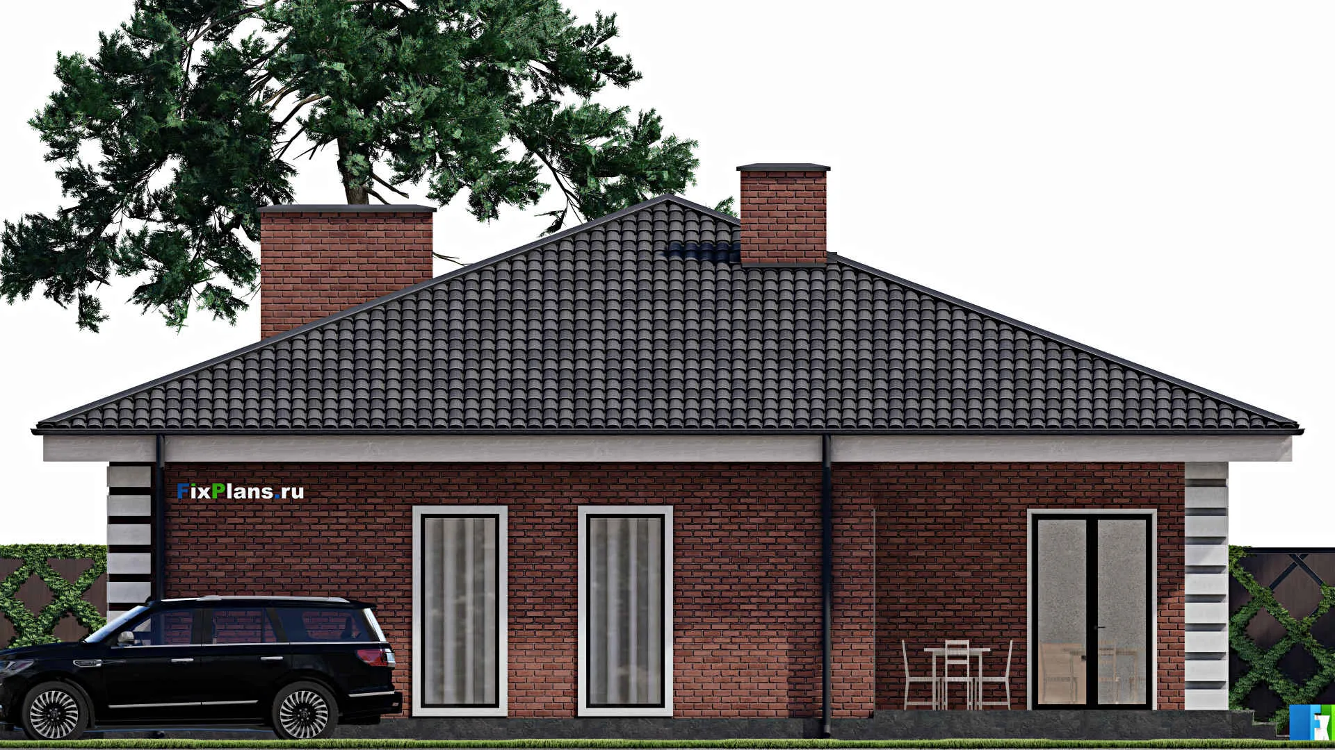 F-1223 - План одноэтажного дома 14 на 18, площадью 200 м² с баней и 4 спальнями