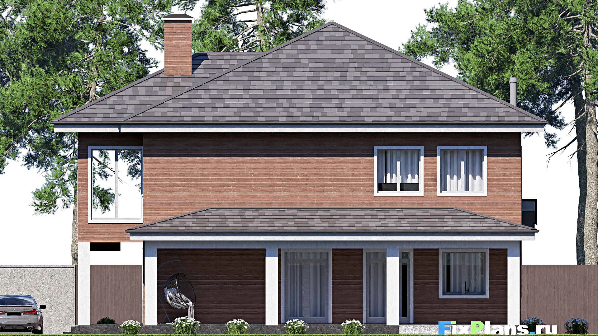 F-19709 - Проект двухэтажного дома 15 на 19, площадью 340 м² с террасой, балконом и 4 спальнями