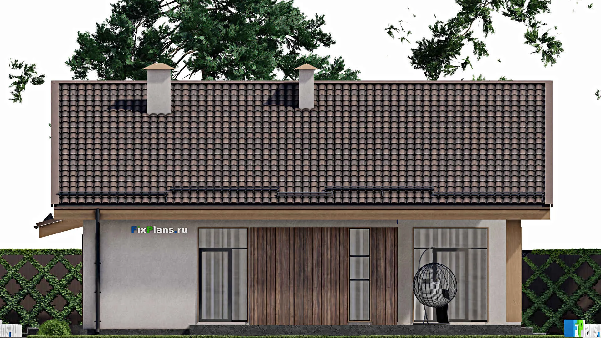 F-7892 - Проект одноэтажного дома 13 на 13, площадью 150 м² с террасой и 3 спальнями