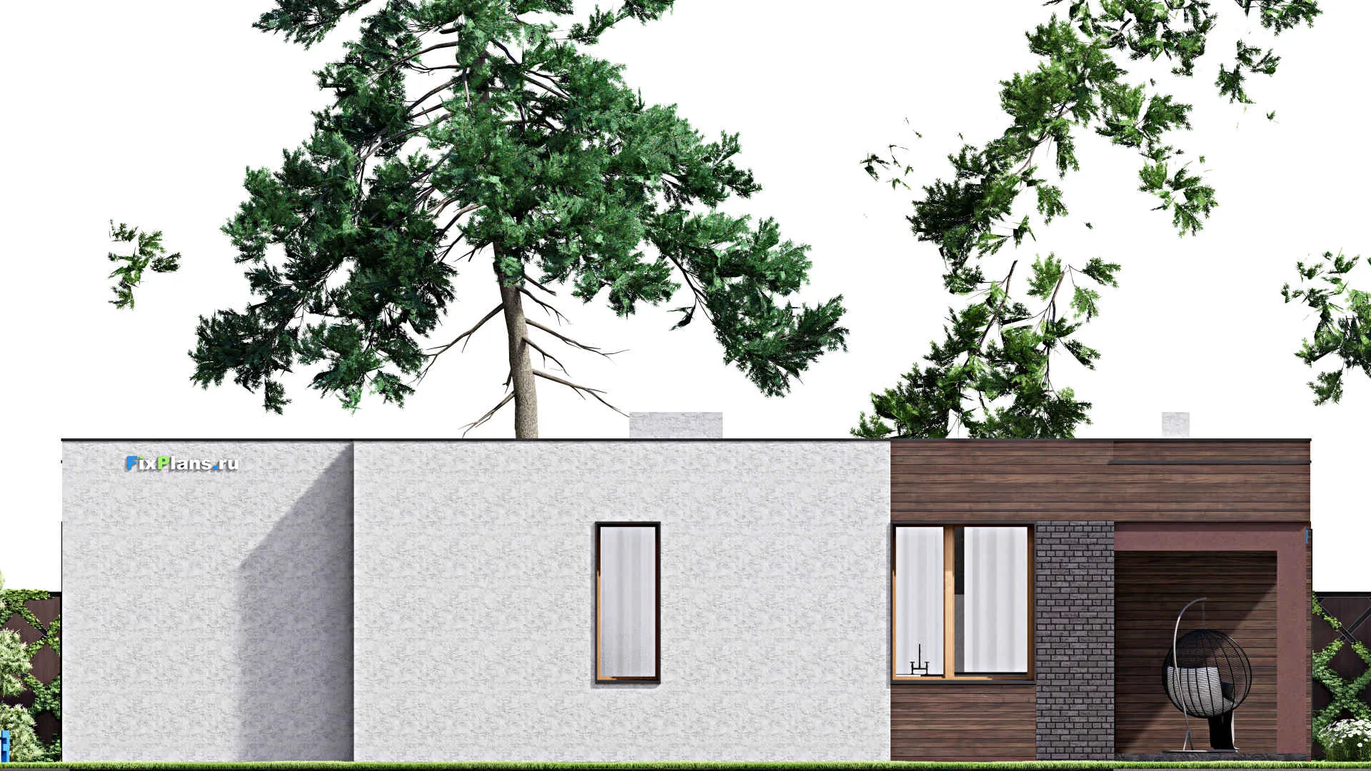 F-16100 - План одноэтажного дома 15 на 18, площадью 170 м² с террасой, гаражом на 1 машину и 3 спальнями
