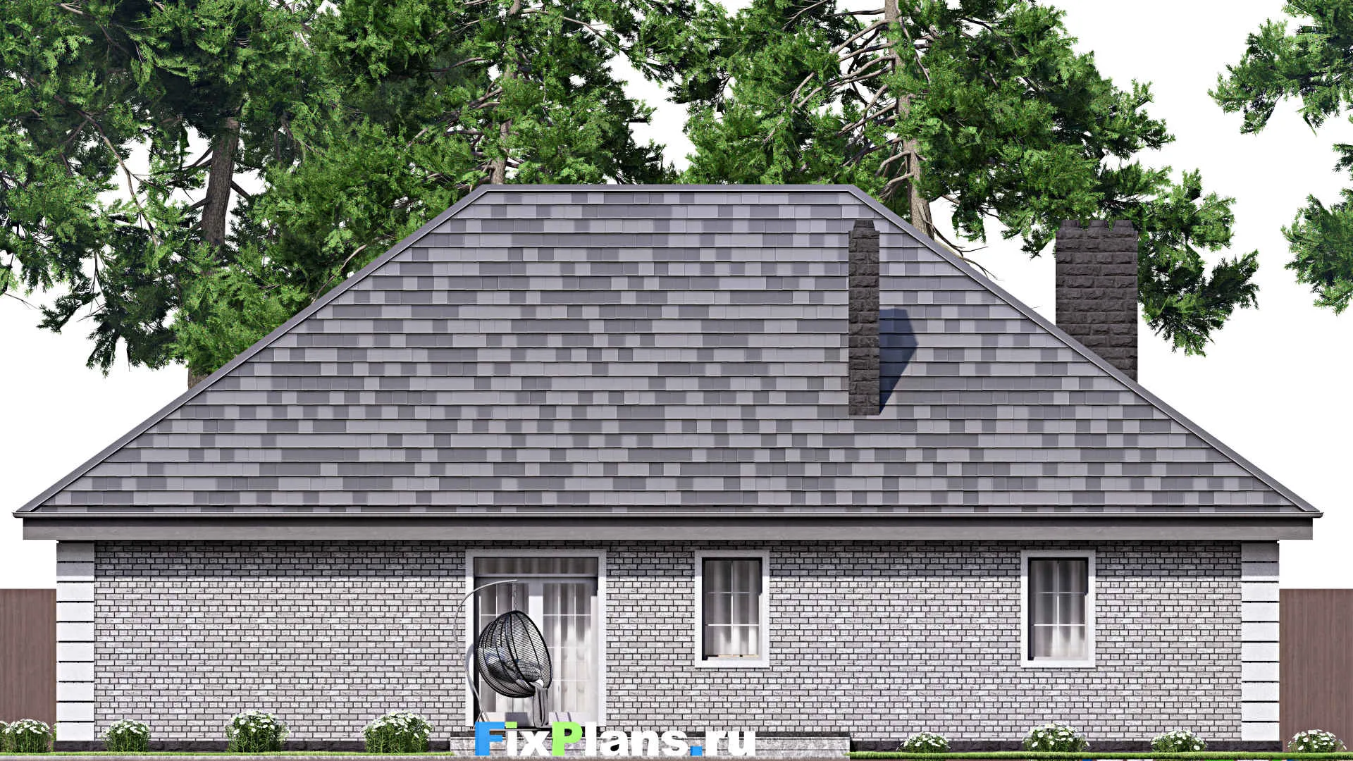 F-16730 - Проект одноэтажного дома 18 на 19, площадью 210 м² с террасой, гаражом на 2 машины и 4 спальнями