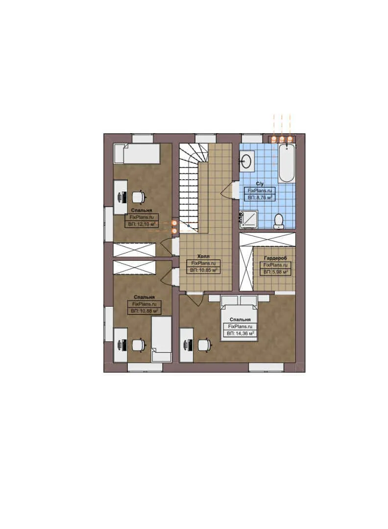 F-5615 - Планы двухэтажного дома 9 на 11, площадью 160 м² с 4 спальнями