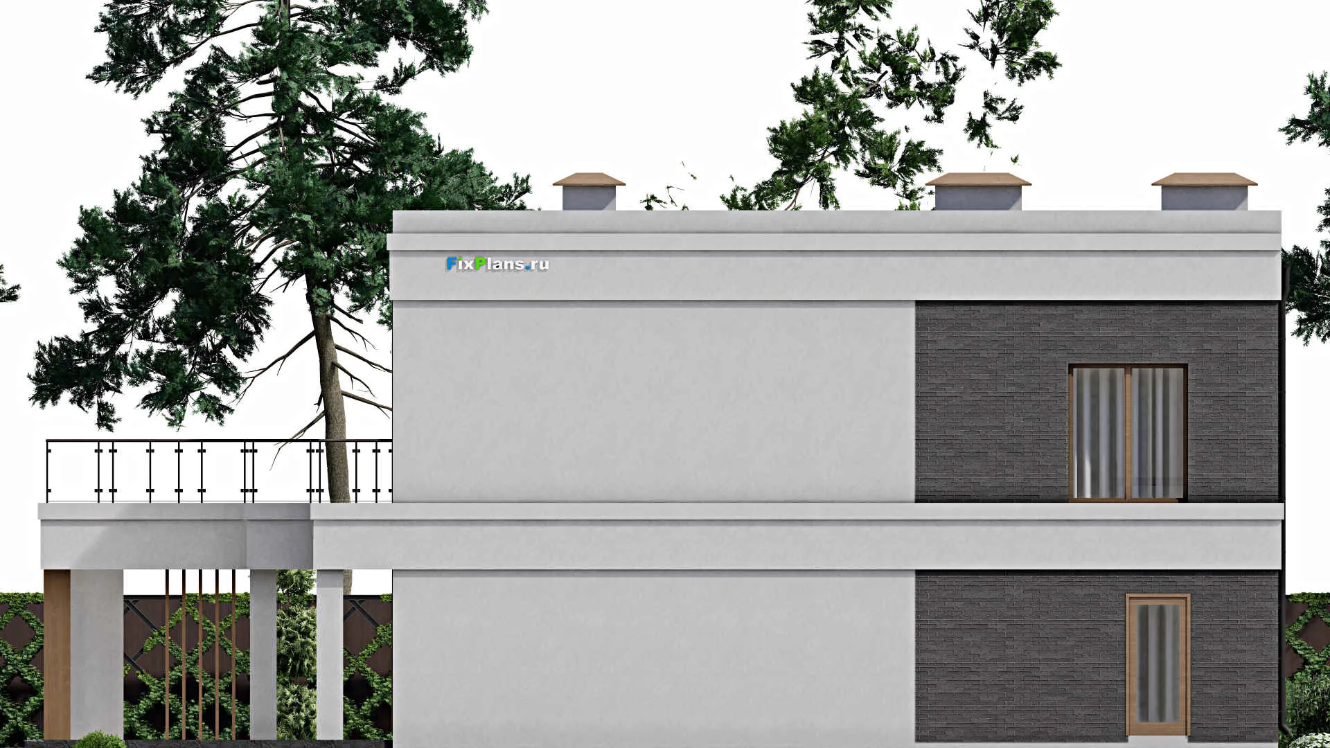 F-8693 - Проект двухэтажного дома 14 на 19, площадью 410 м² с террасой, балконом, баней и 5 спальнями