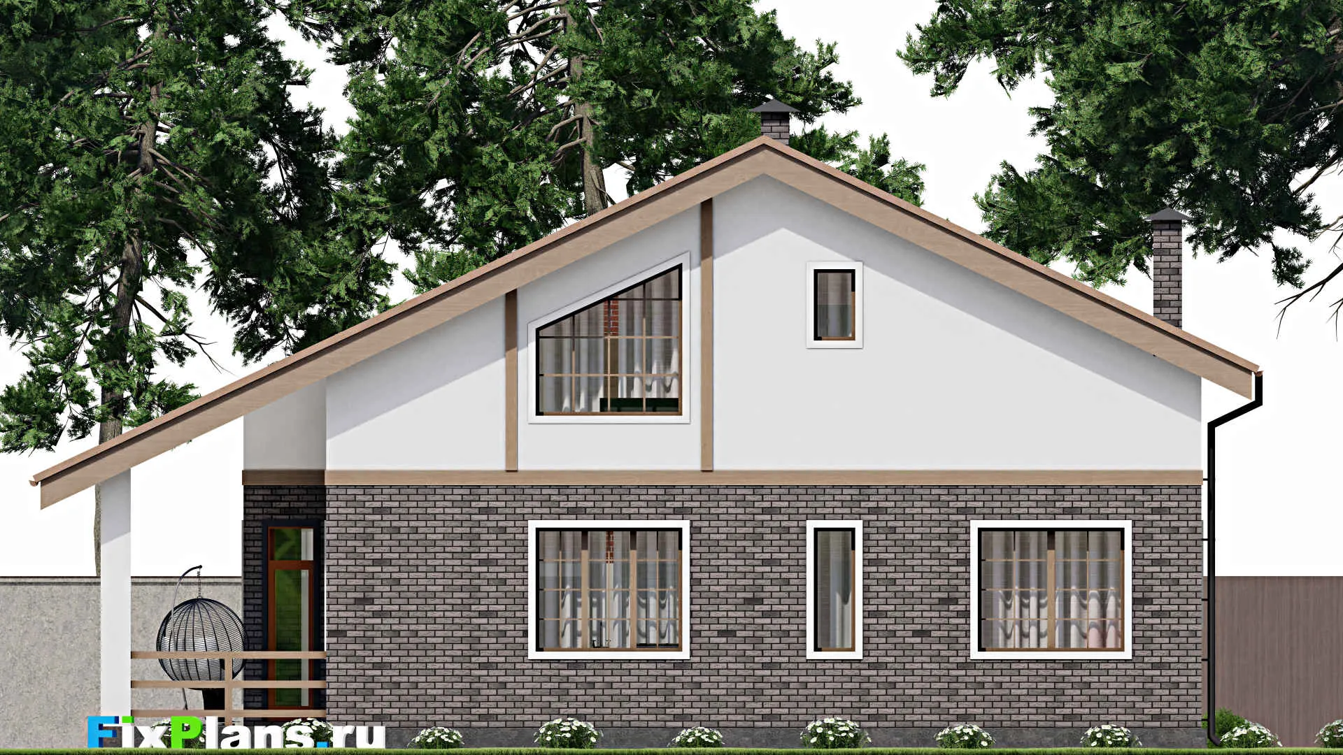 F-10196 - Проект дома с мансардой 11 на 15, площадью 180 м² с террасой и 4 спальнями