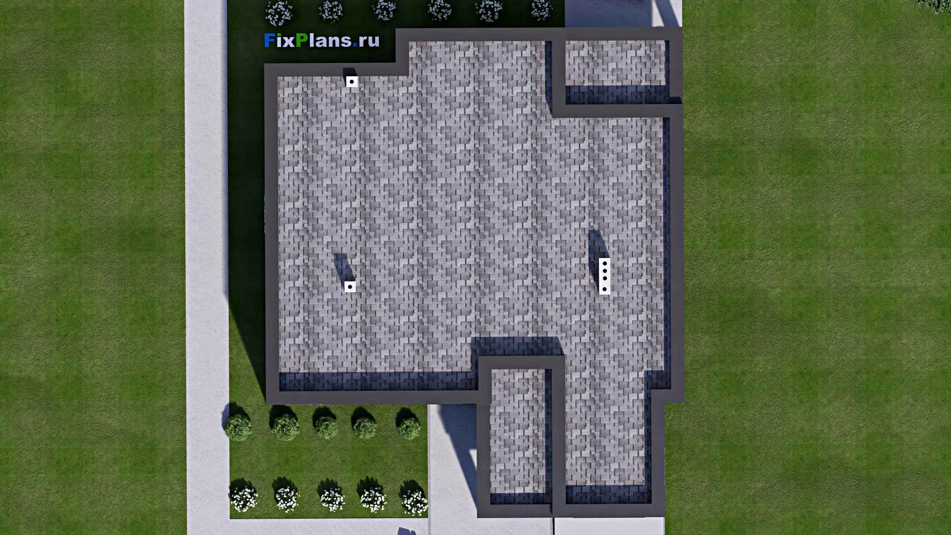 F-16100 - План одноэтажного дома 15 на 18, площадью 170 м² с террасой, гаражом на 1 машину и 3 спальнями