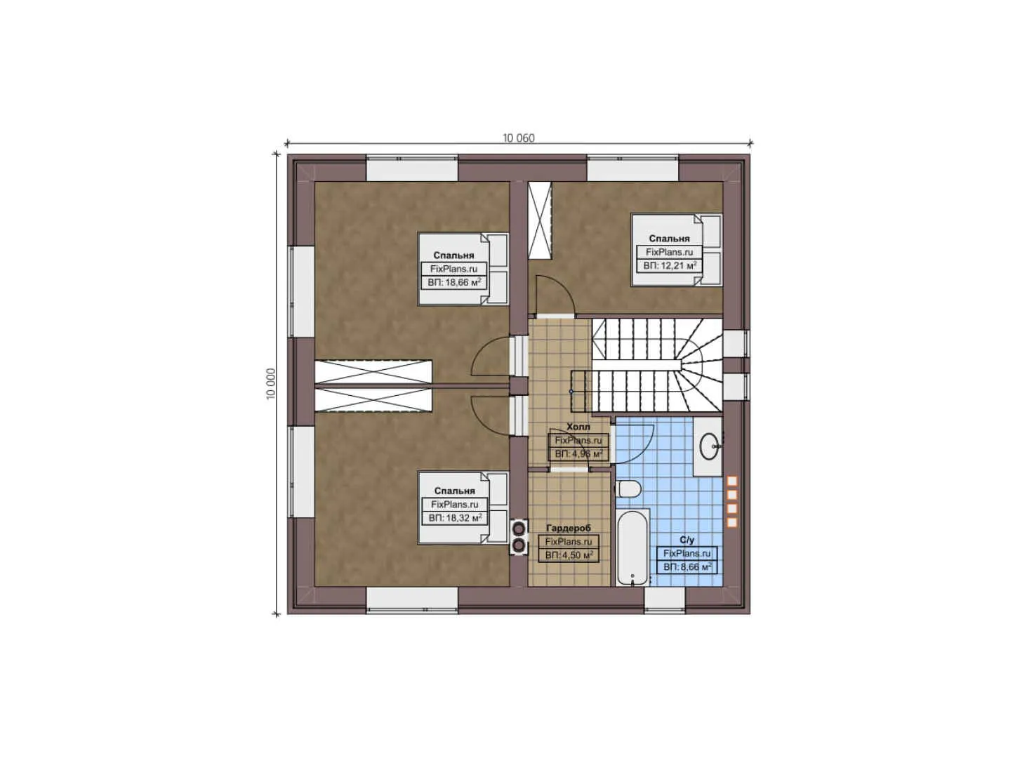 F-3077 - Планы двухэтажного дома 12 на 15, площадью 180 м² с гаражом на 1 машину и 4 спальнями