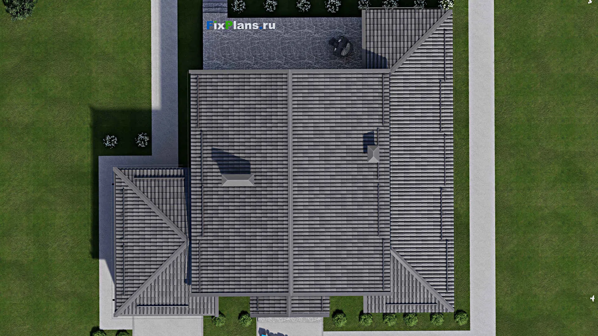 F-6668 - Планы дома с мансардой 17 на 19, площадью 310 м² с террасой, гаражом на 1 машину и 3 спальнями