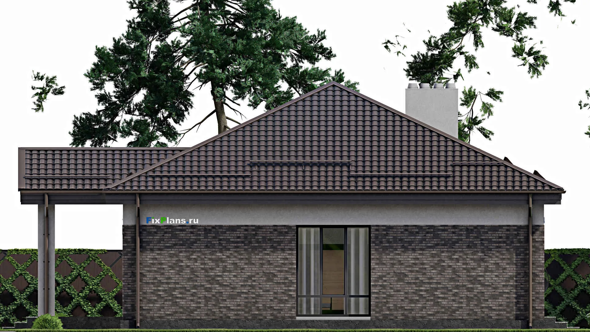 F-2123 - Проект одноэтажного дома 13 на 16, площадью 170 м² с террасой и 3 спальнями