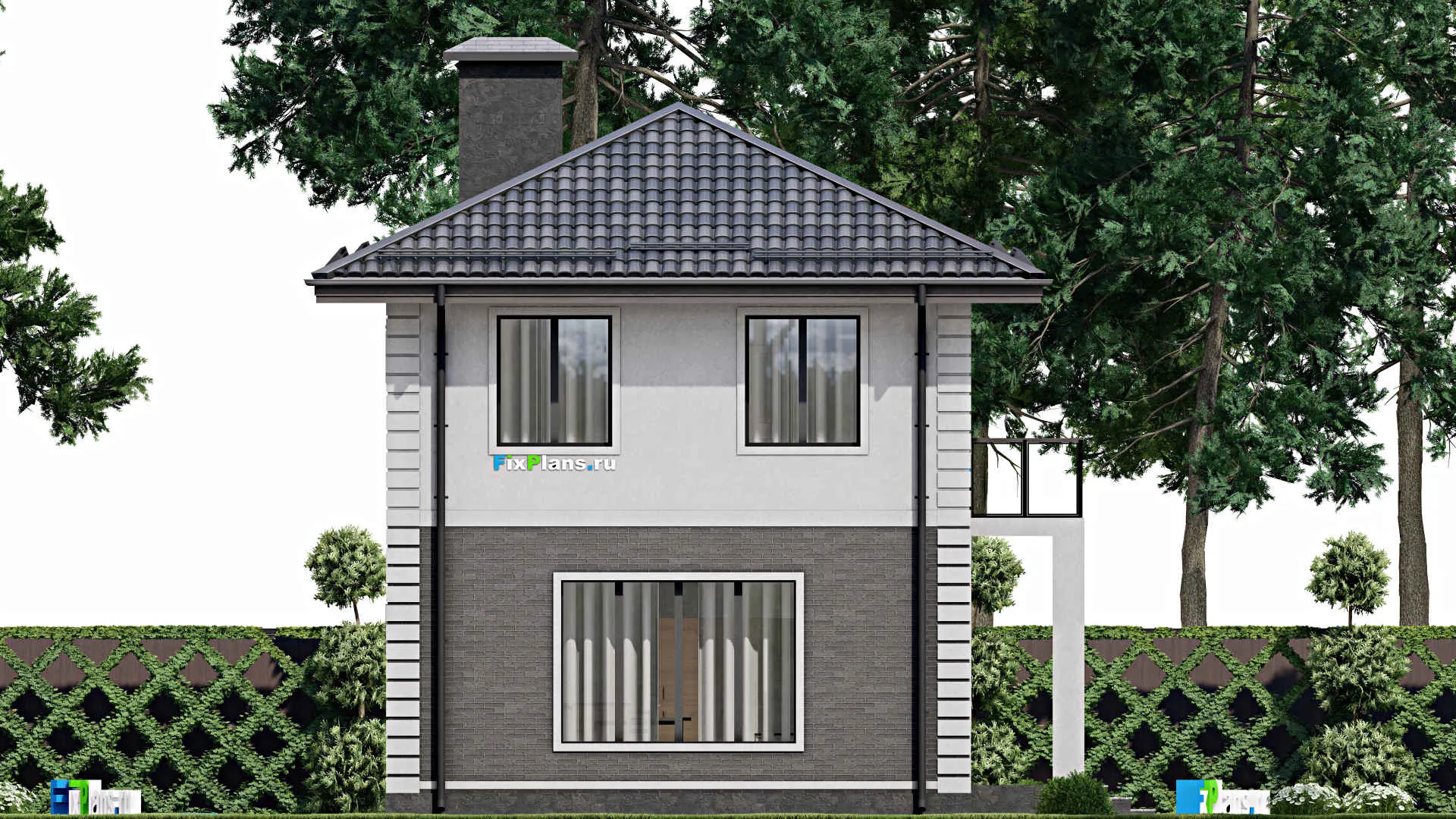 F-8027 - Планы двухэтажного дома 8 на 11, площадью 110 м² с балконом и 4 спальнями