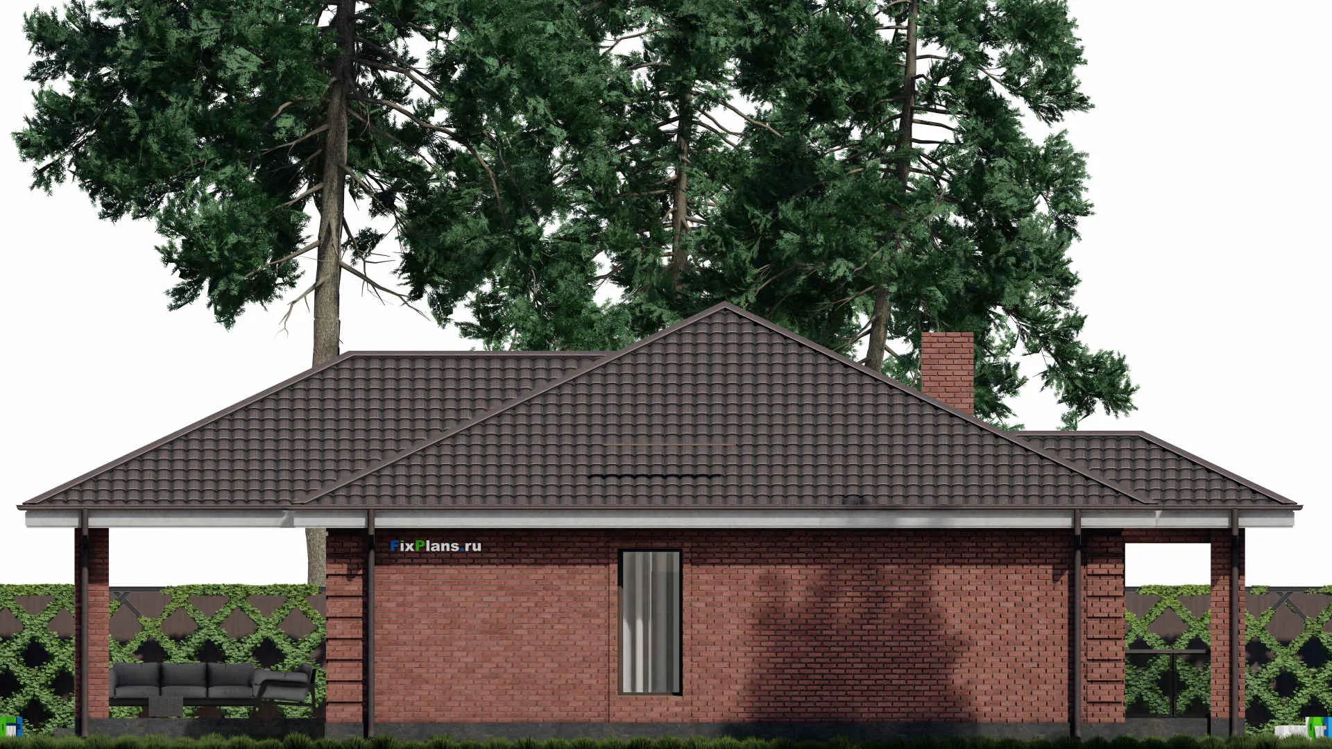 F-0701 - Проект одноэтажного дома 12 на 15, площадью 170 м² с террасой и 3 спальнями