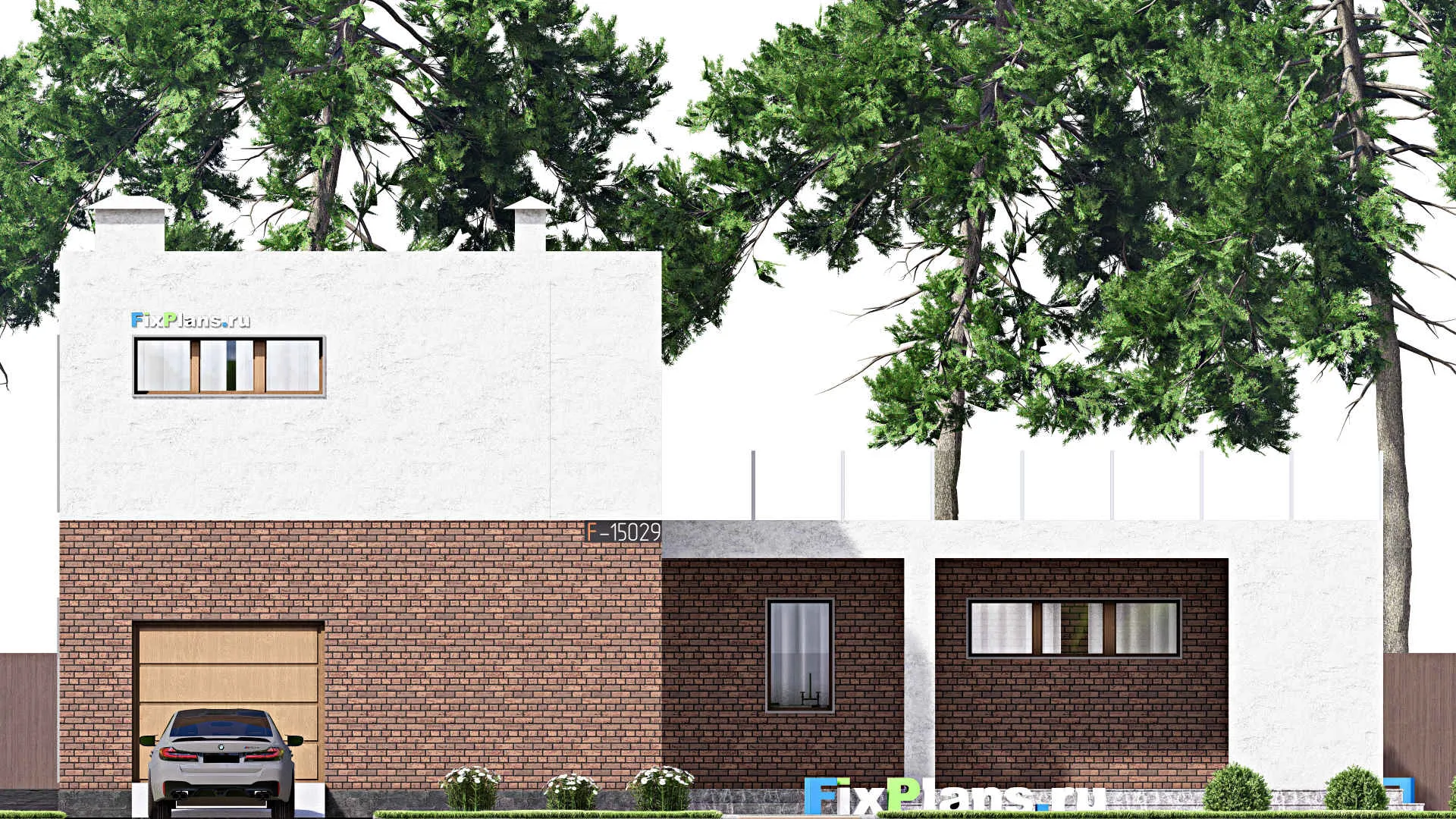 F-15029 - Проект двухэтажного дома 18 на 19, площадью 380 м² с террасой, балконом, гаражом на 1 машину и 4 спальнями