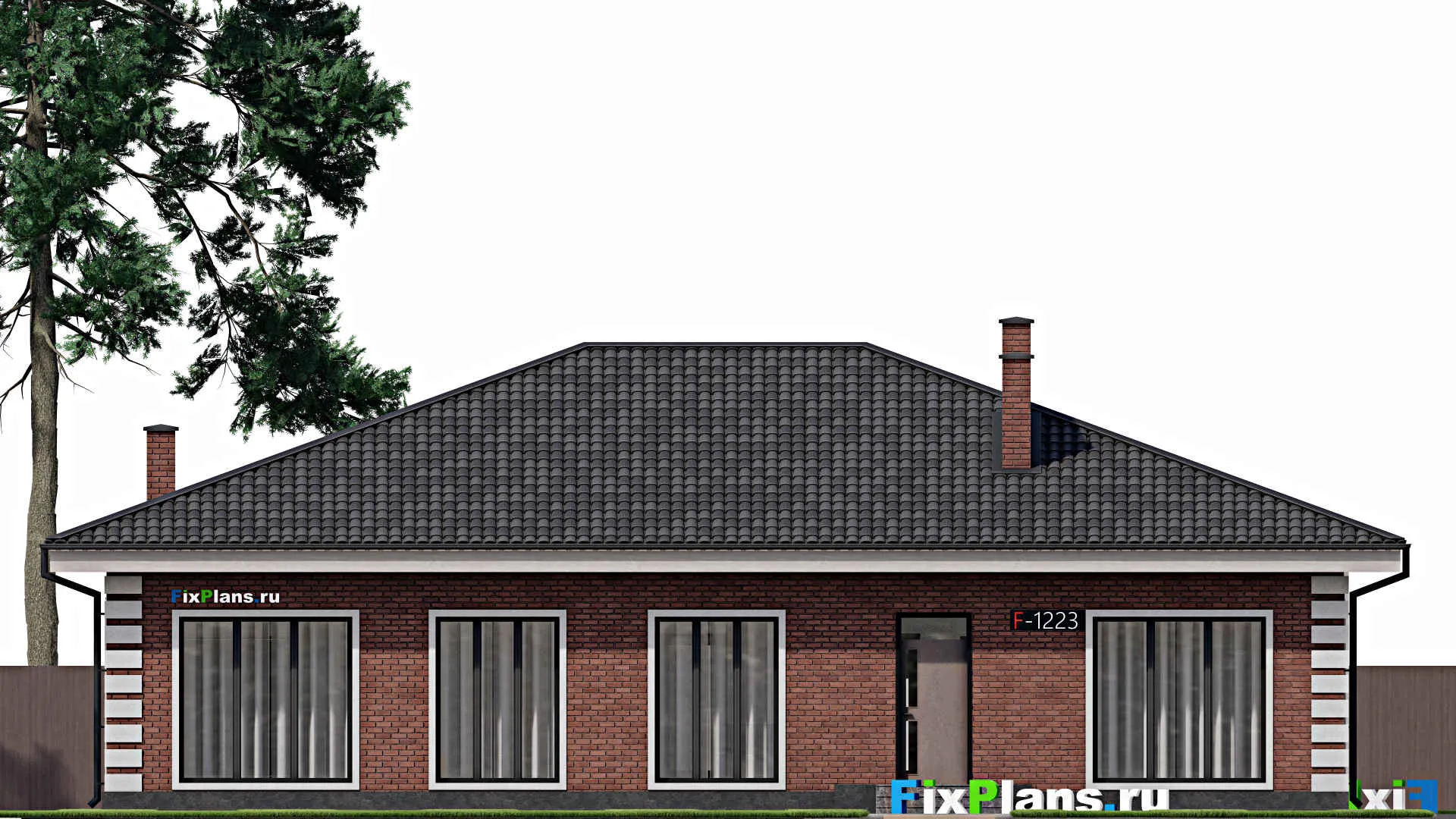 F-1223 - План одноэтажного дома 14 на 18, площадью 200 м² с баней и 4 спальнями