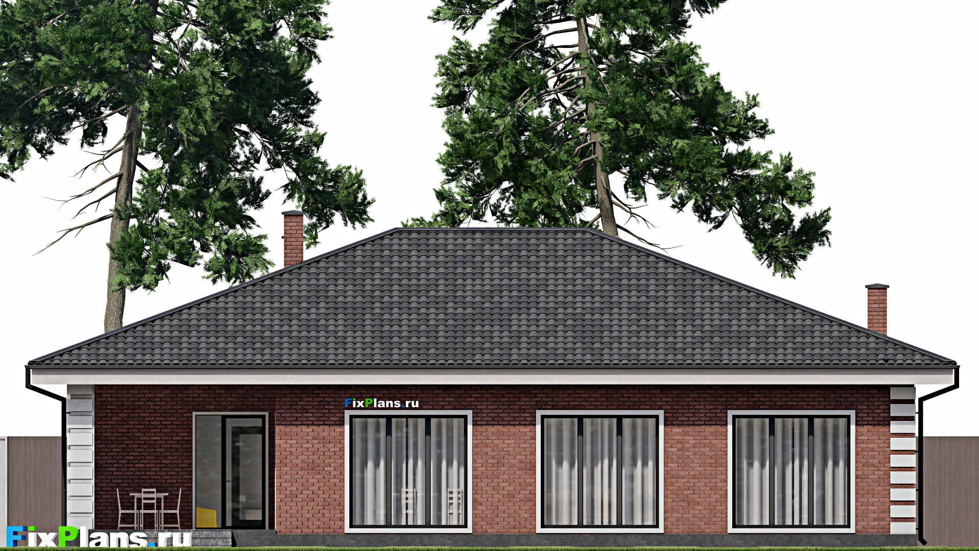 F-1223 - План одноэтажного дома 14 на 18, площадью 200 м² с баней и 4 спальнями