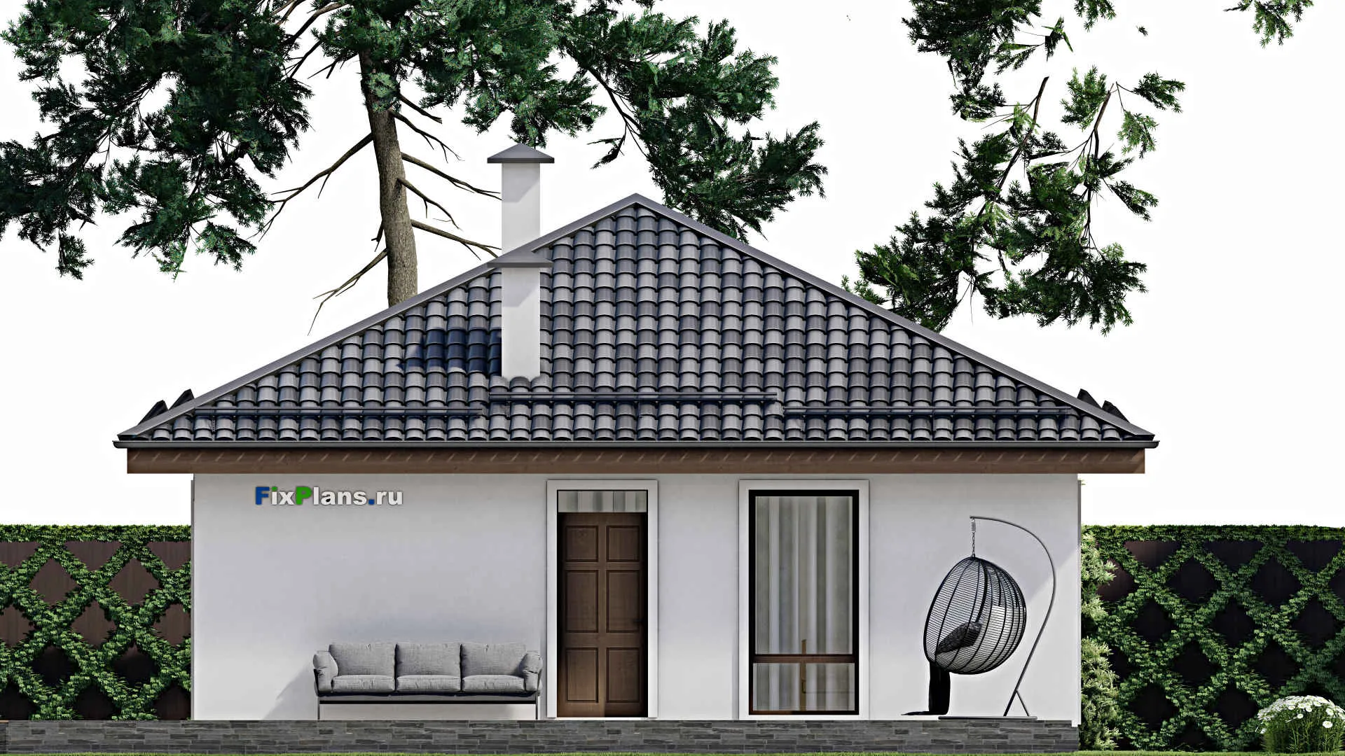 F-10952 - Проект одноэтажного дома 12 на 16, площадью 140 м² с террасой и 3 спальнями