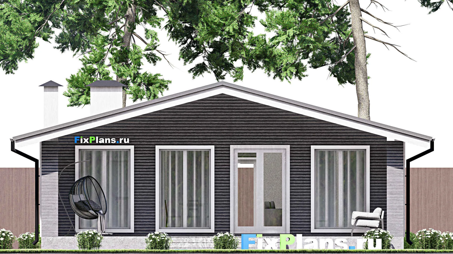 F-13112 - Проект одноэтажного дома 11 на 23, площадью 190 м² с террасой, баней и 3 спальнями