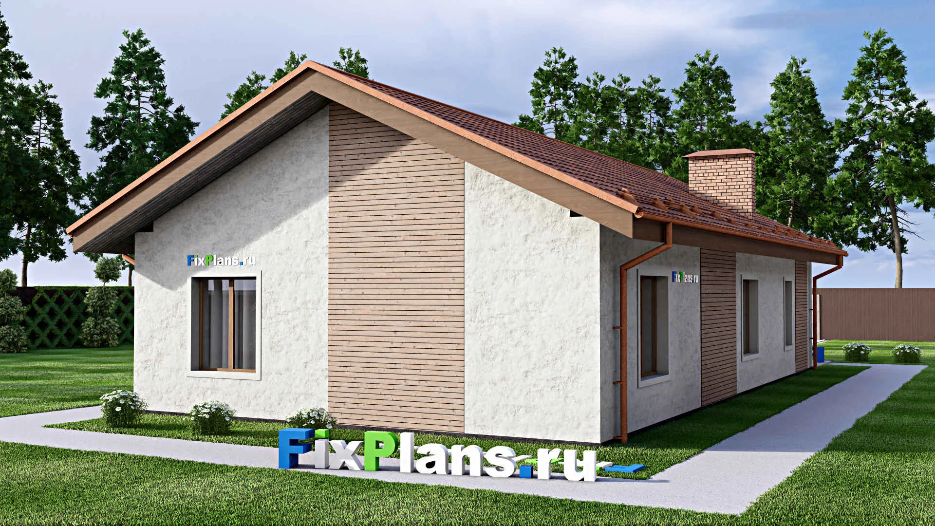 F-12581 - Проект одноэтажного дома 10 на 20, площадью 140 м² с гаражом на 1 машину и 2 спальнями