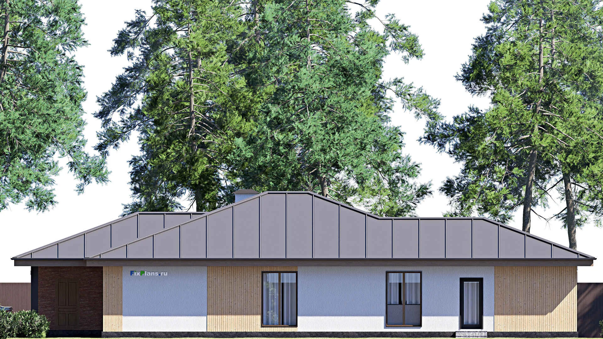 F-18692 - План одноэтажного дома 18 на 23, площадью 260 м² с террасой, баней, гаражом на 2 машины и 4 спальнями