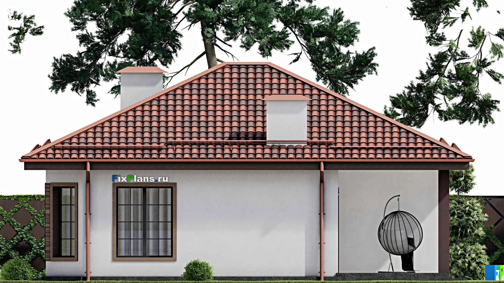 F-8432 - Проект одноэтажного дома 12 на 15, площадью 140 м² с террасой и 3 спальнями