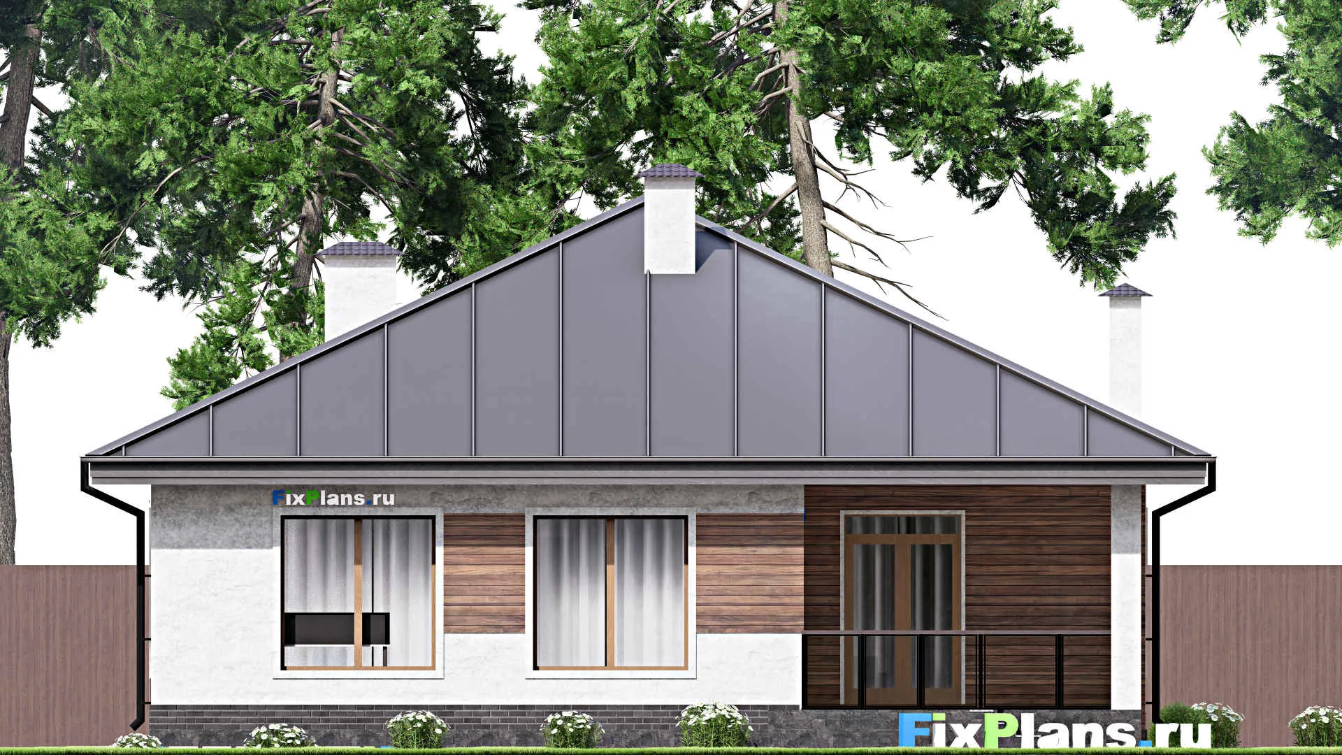 F-14291 - Проект одноэтажного дома 13 на 18, площадью 180 м² с террасой, гаражом на 1 машину и 3 спальнями