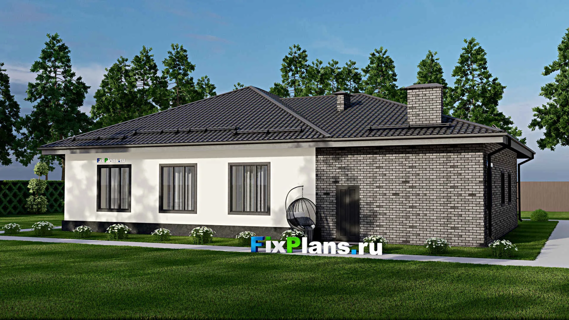 F-3644 - Проект одноэтажного дома 14 на 19, площадью 200 м² с гаражом на 2 машины и 3 спальнями