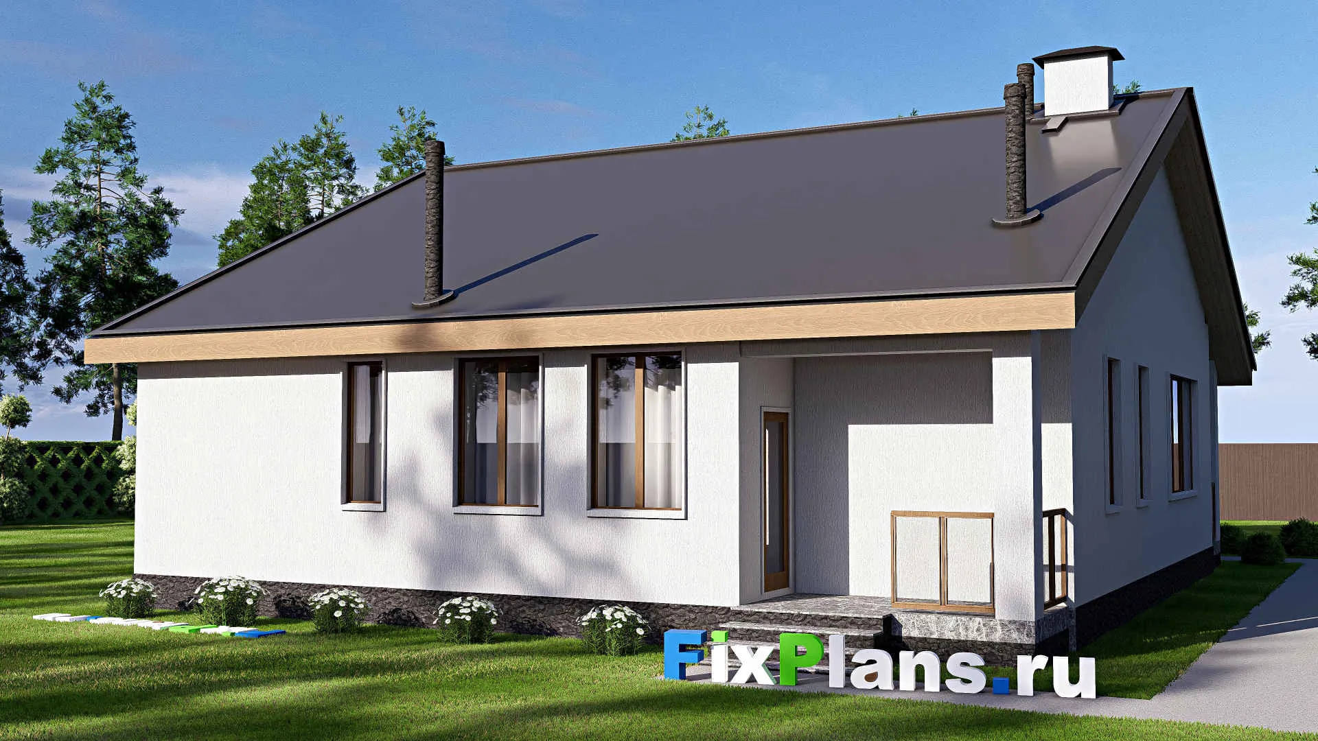 F-18710 - Проект одноэтажного дома 13 на 15, площадью 160 м² с террасой и 3 спальнями