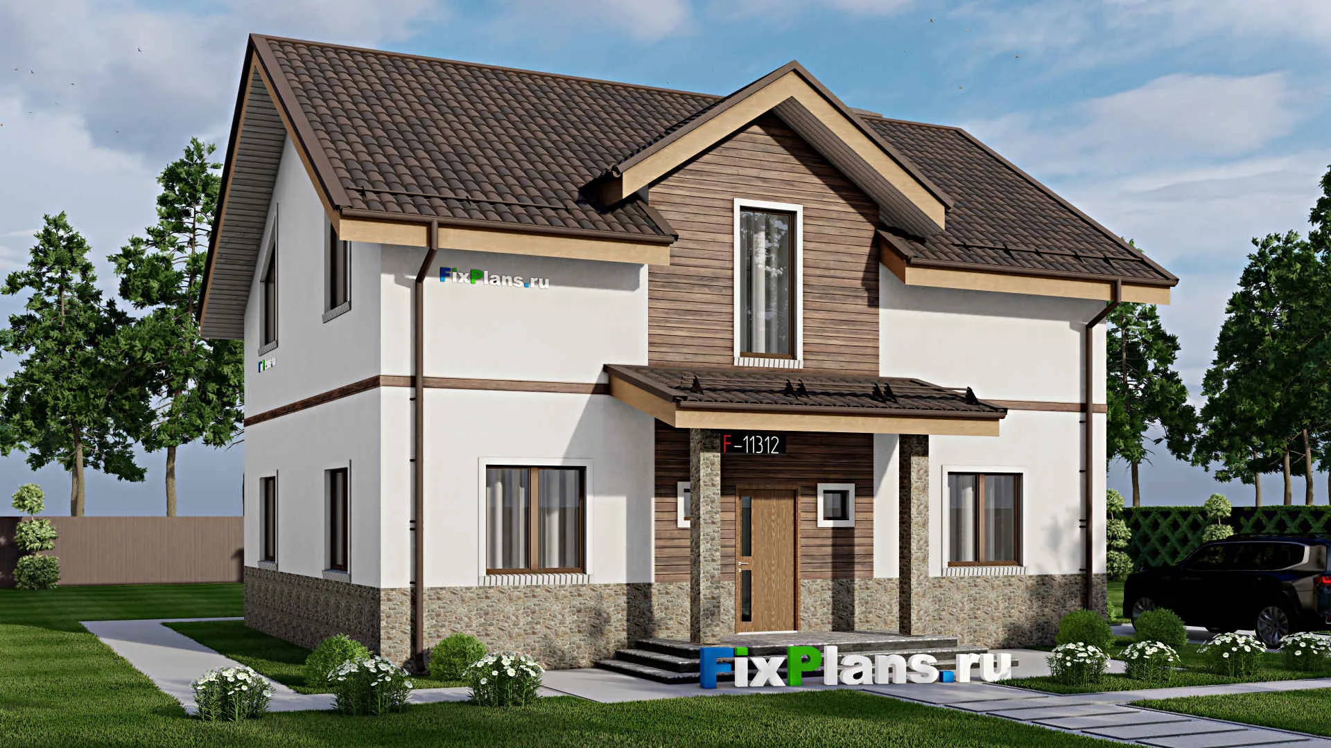 F-11312 - Проект дома с мансардой 12 на 13, площадью 180 м² с 5 спальнями