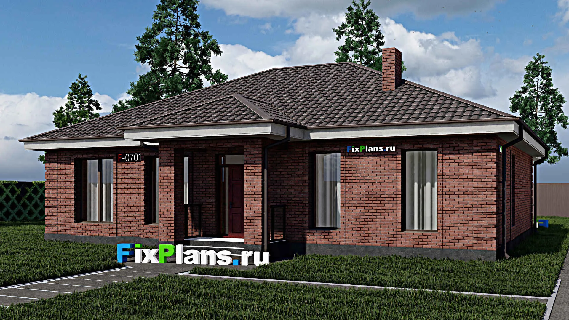 F-0701 - Проект одноэтажного дома 12 на 15, площадью 170 м² с террасой и 3 спальнями